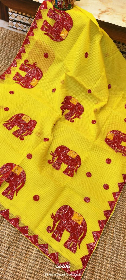 *Aplick work saree*

*No bp*

*Materials/ Resham Kota*

*All over Aplick work*
