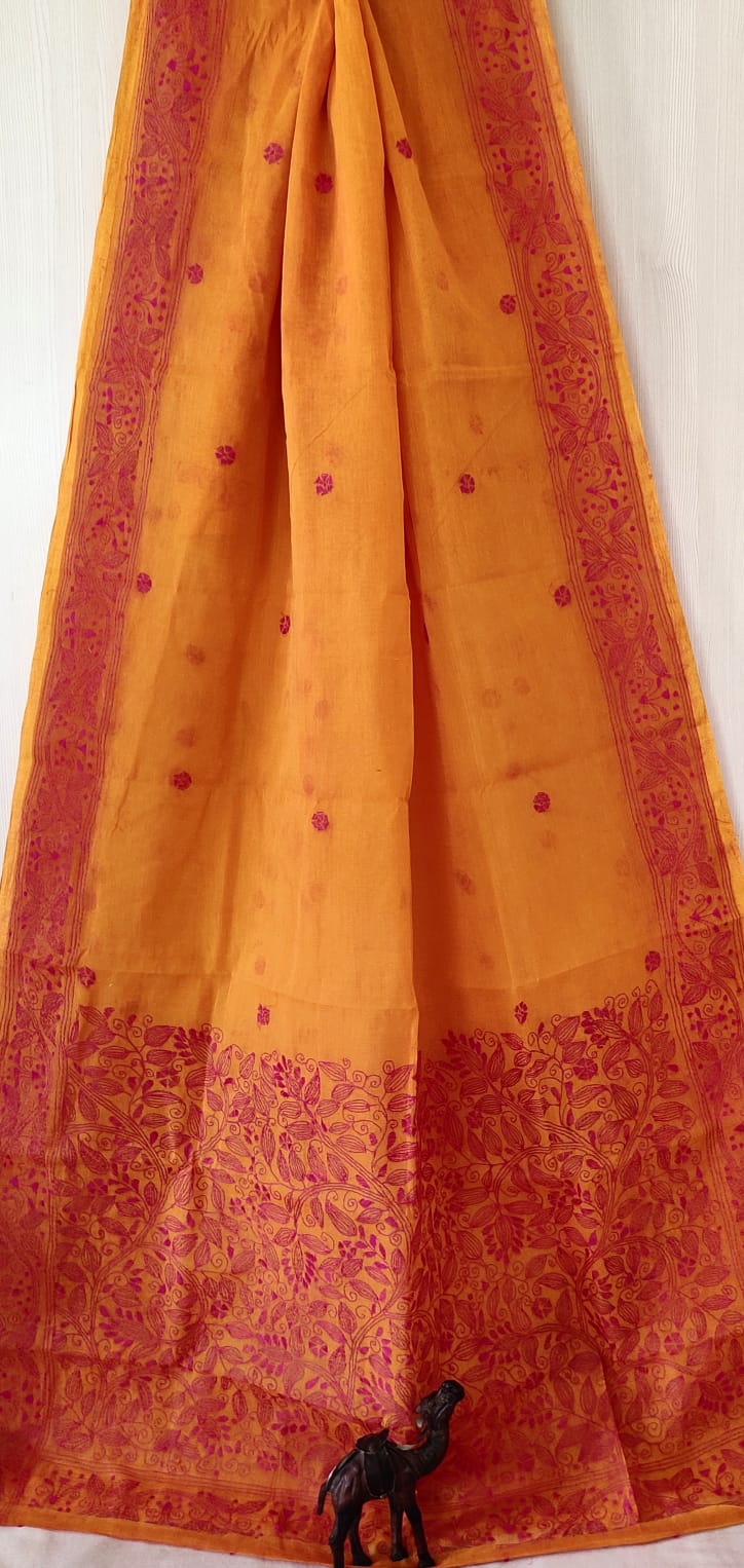 Hand Kantha on cotton pure cotton without blouse piece