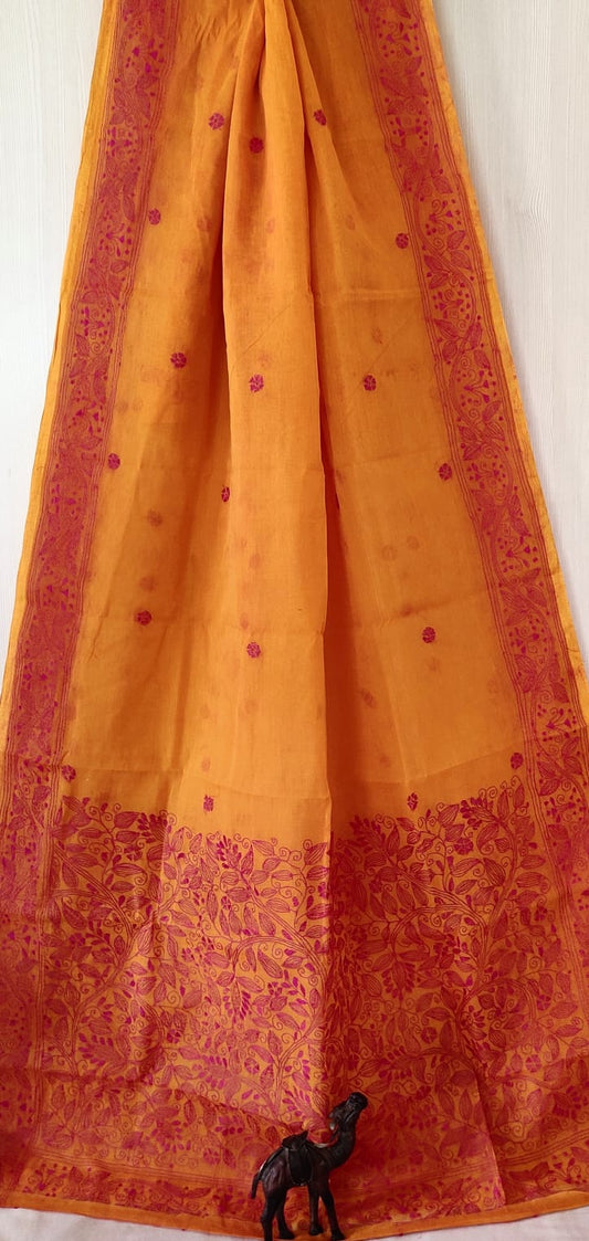 Hand Kantha on cotton pure cotton without blouse piece