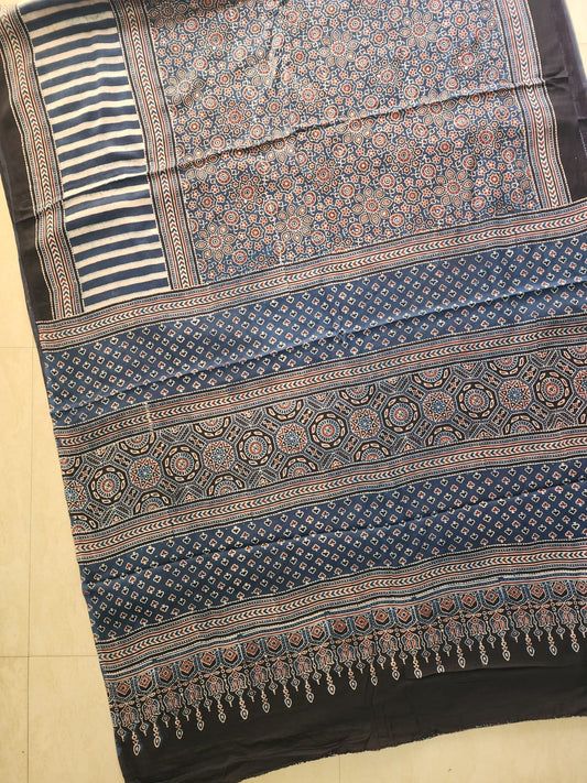 Modal sadi 
Ajrakh hand block print Saree Available....