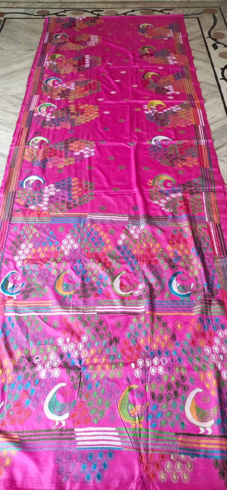 Handmade kantha on blended silk