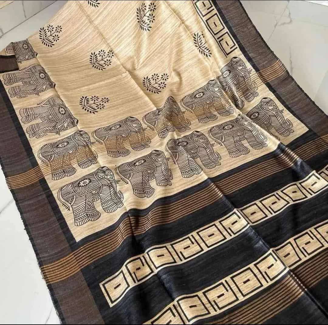 Tuphira | Tussar Ghicha Screen Print Saree