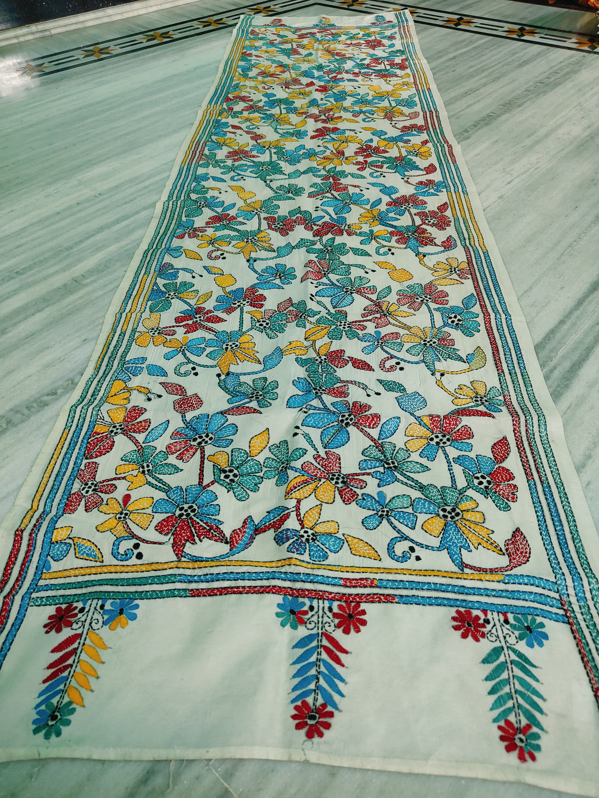 These are Tussar Slik  kantha stoles
Length 2.15/2.2 meter ( Approx)
Bohor 22' (Approx)