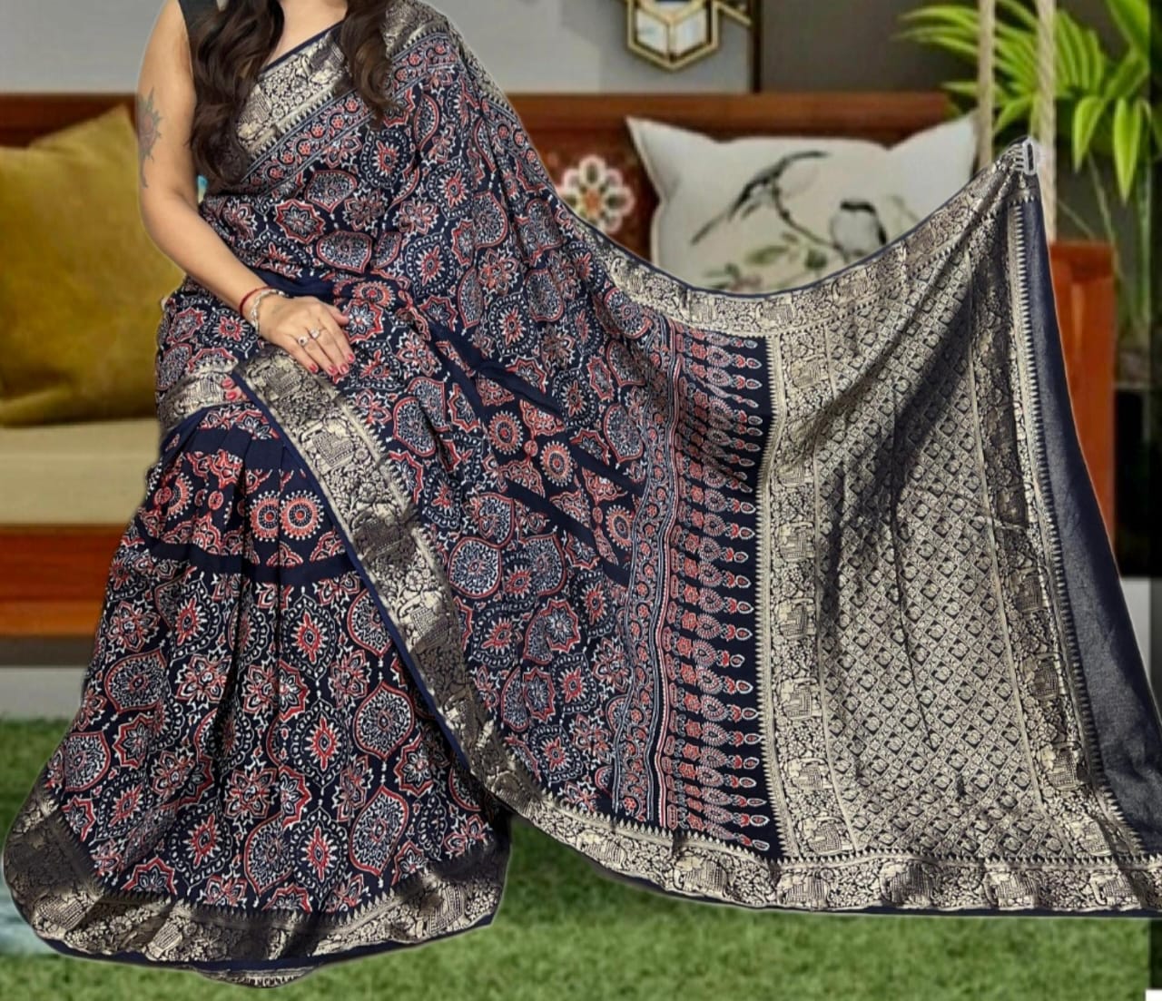 Dolvisha | Ajrakh Saree on Dola Silk