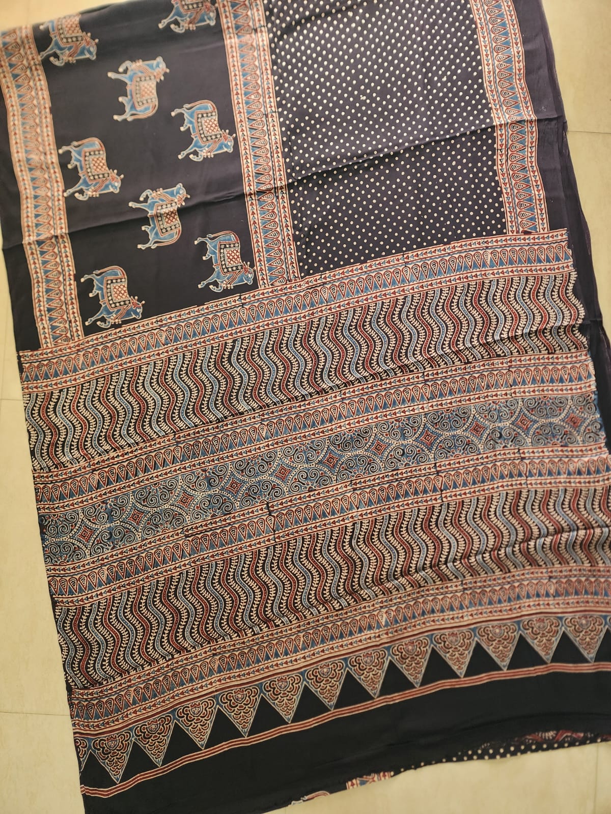 Modal sadi 
Ajrakh hand block print Saree Available....