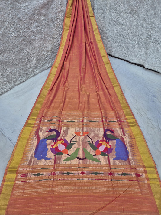 *Yeola cotton paithani*
Pure cotton 
Handloom saree
Patta border 
Running blouse 
Shoulder butta 