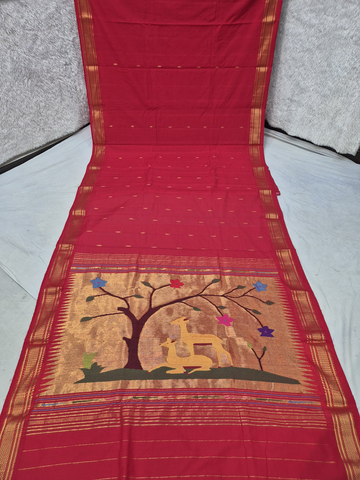 Handloom cotton paithani with narali border