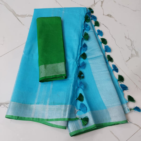 Plain cotton linen sarees
