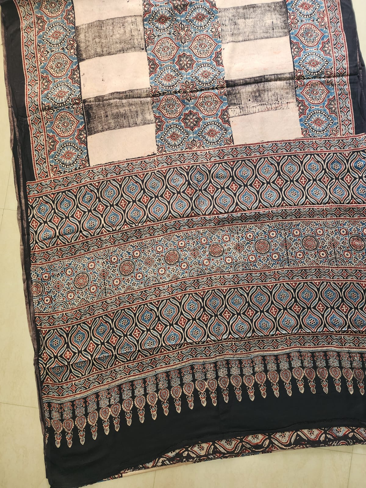 Modal sadi 
Ajrakh hand block print Saree Available....