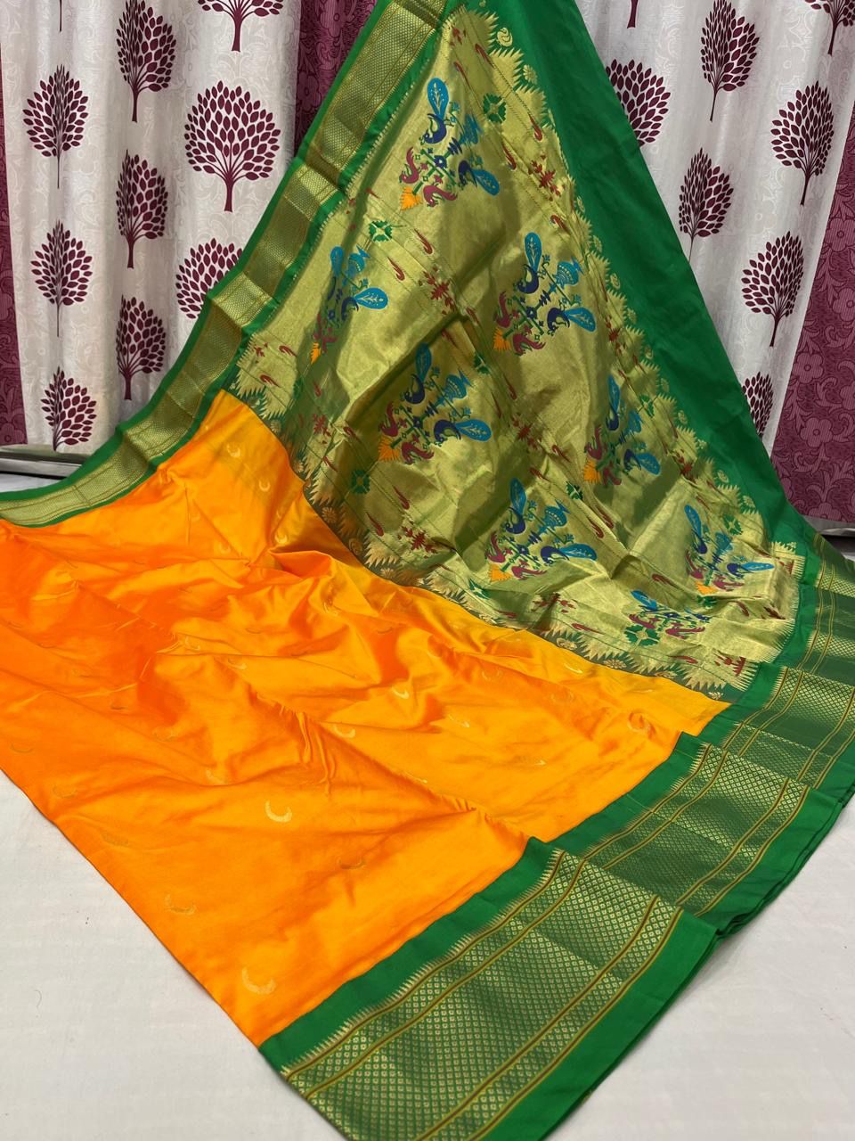 Pistona | Powerloom Kadiyal Paithani Silk Saree