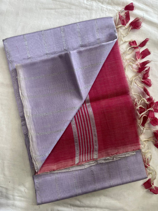 **Material **:- Mangalagiri handloom pattu by cotton 

**Model **:- all-over zari lines model sarees 

Contrast zari lines pallu & blouse