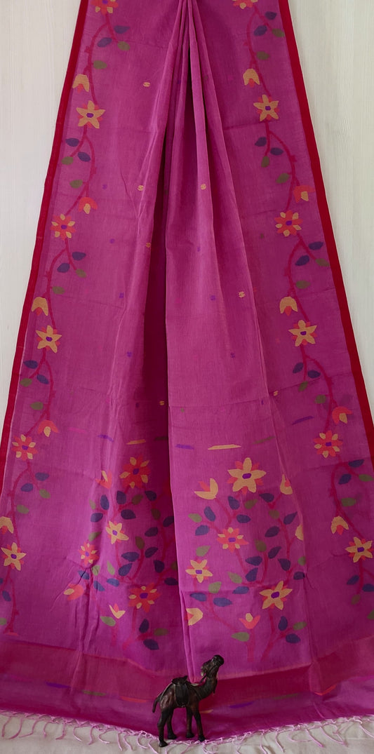 Jasminelata | handwoven Cotton Needlework jamdani saree