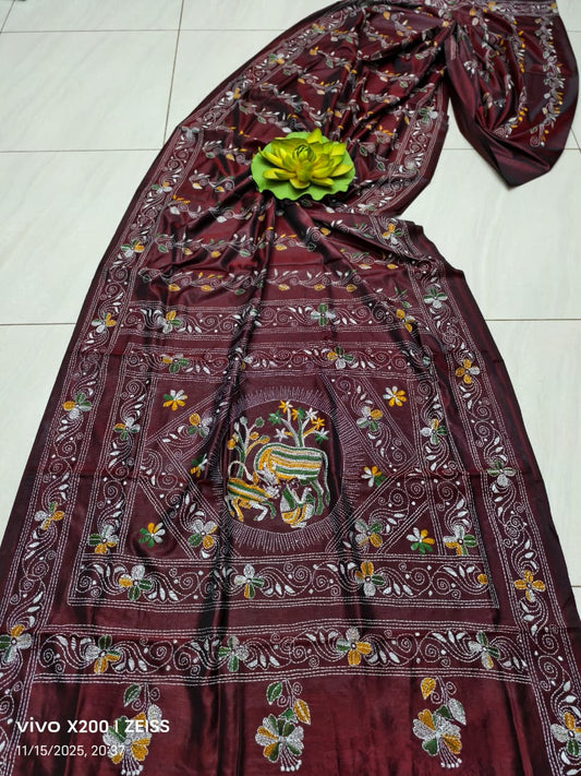 Kairaita |  Blended silk saree with Kantha Embroidery