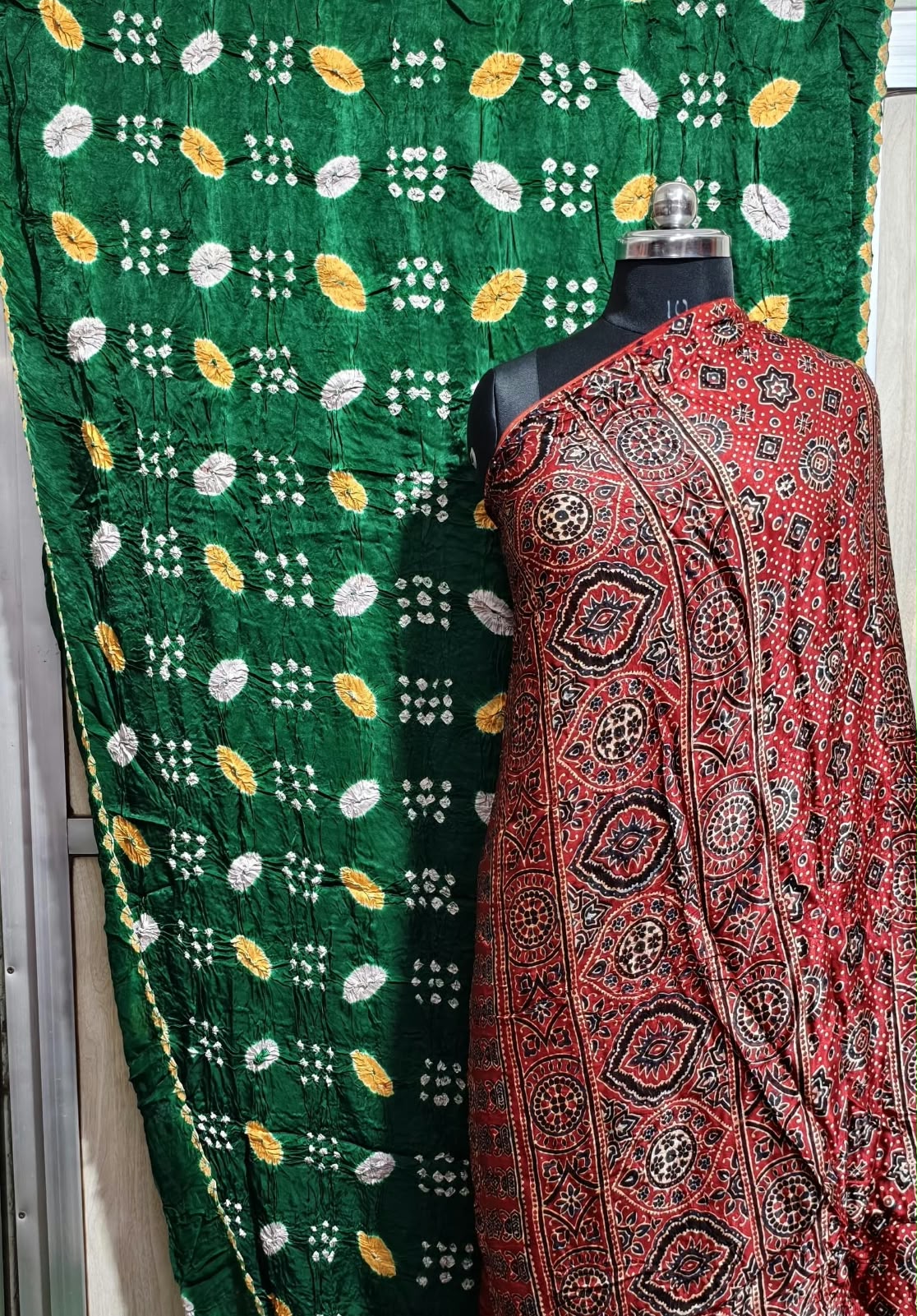 ✨ Pure Modal Silk Ajrakh Shibori saree✨*

*🌸 Premium Natural Dye Ajrakh Hand Block Print with Shibori hand bandhej saree*

*👗 Fabric Details*:

• *saree 6.50 miter . Full cut*..

*⭐ Highlights*

• 100% Premium Quality

• Natural Dye

• Authentic Ajrakh Hand Block Print

• Elegant Shibori Design

• Soft, Comfortable & Rich Finish
