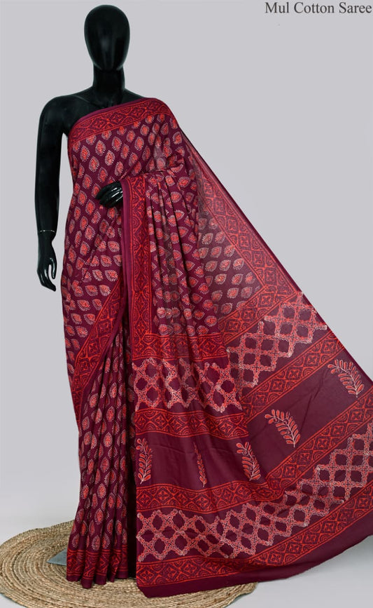 premium Traditional Mulmul CottonBeautiful Pure Soft Mulmul Cotton Sarees available*
Size: 6.30 mtr with blouse 