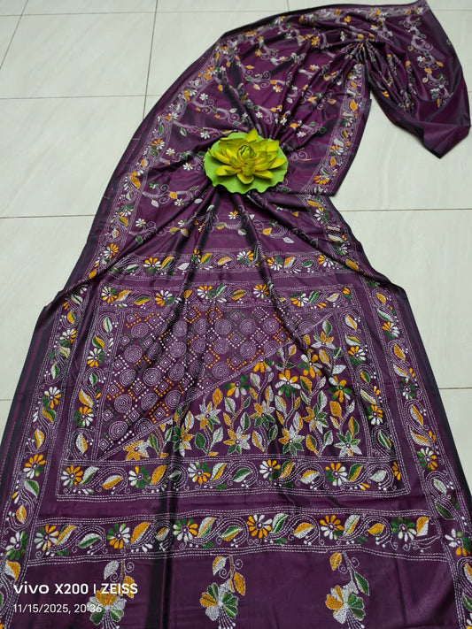 Kairakshi |  Blended silk saree with Kantha Embroidery