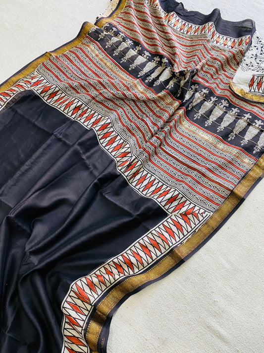 Let’s Wear #ethicallymade✅
🍁Beautifully Crafted Maheshwari Silk Saree  collection🍁
 Specially Designed in Bagru  jahota rapid dabu hand block print
100% Natural Dye
Fabric : Maheshwari Silk 
Length : 5.5 Meters
Blouse Piece : 0.90 Meter
