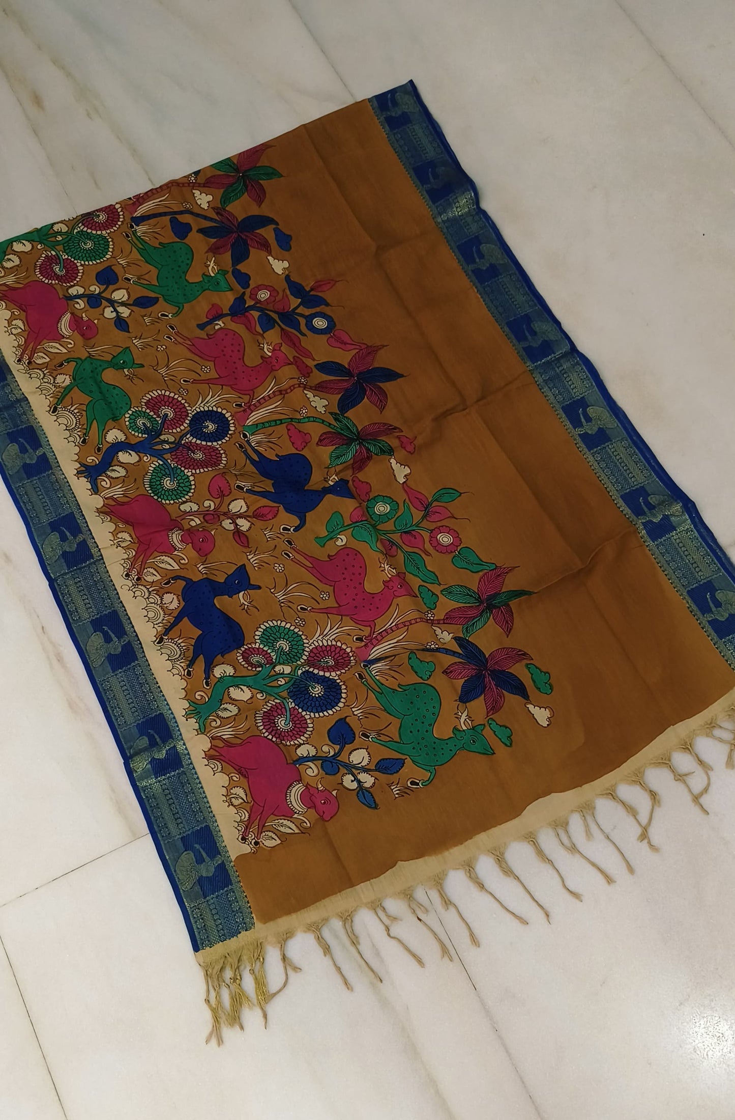 Nara | mangalgiri cotton dupatta with kalamkari work