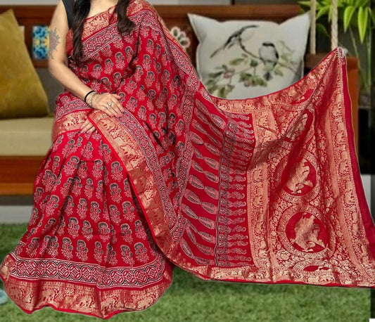 Dolmita | Ajrakh Saree on Dola Silk