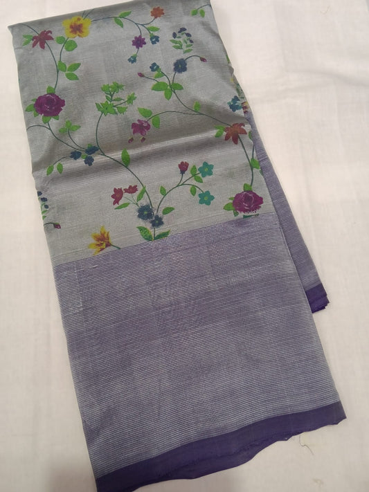 Hand woven mangalagiri (LT) 3D silk cotton screen print sarees without zari border 
Blouse : 80 cm contrast 