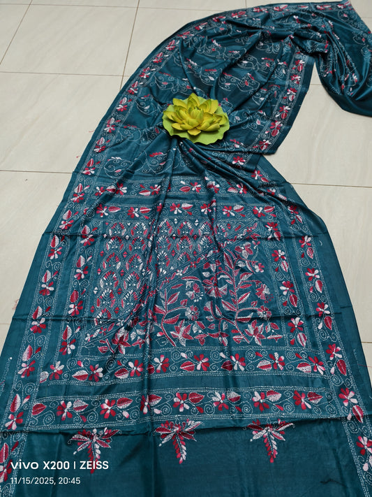 Kalyanila |  Blended silk saree with Kantha Embroidery