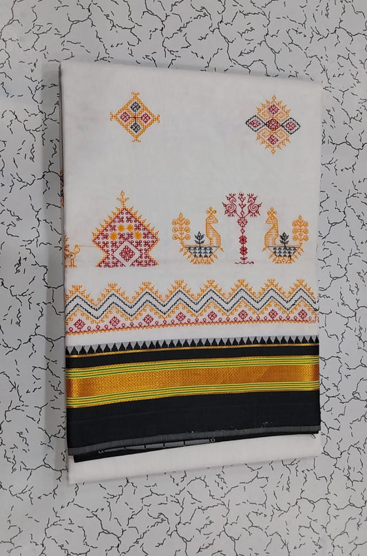 Zaira | Karnataka Kasuti work cotton saree in gainsboro Color