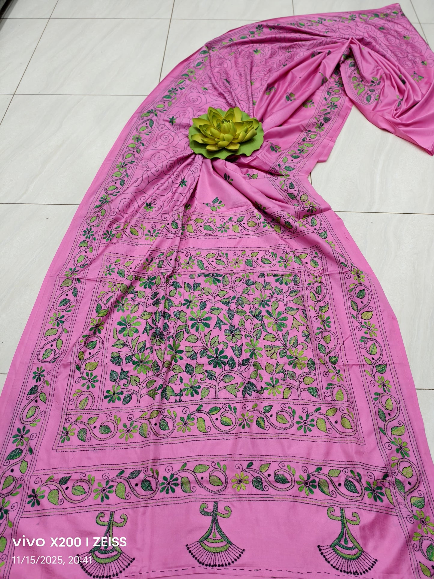 Kairana |  Blended silk saree with Kantha Embroidery