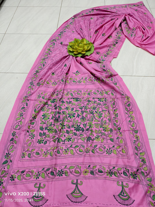 Kairana |  Blended silk saree with Kantha Embroidery