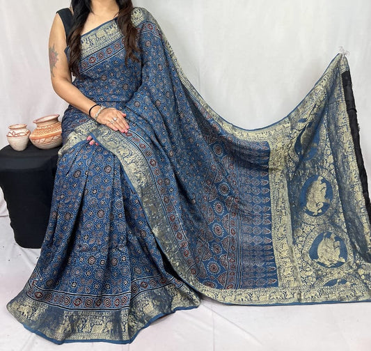 Doyisha | Ajrakh Saree on Dola Silk