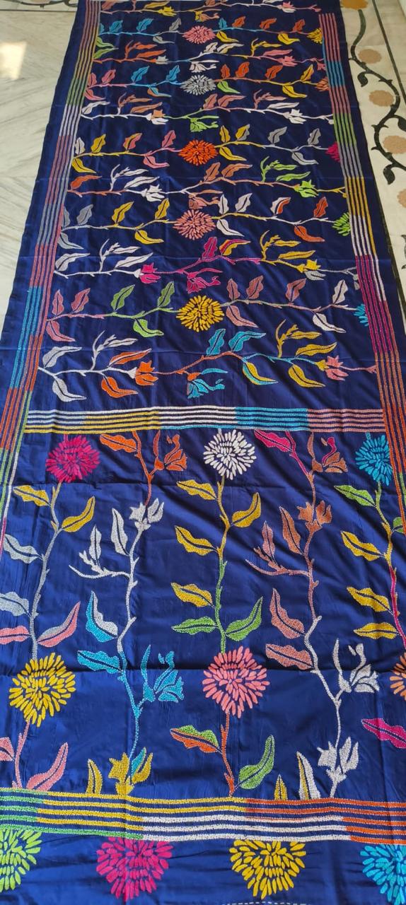 Handmade kantha on blended silk