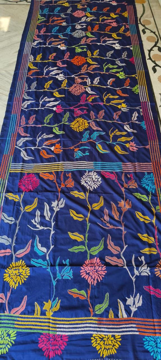 Handmade kantha on blended silk