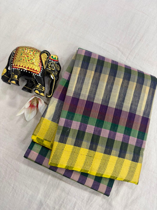 *Pure Mangalagiri Cotton Sarees*

*Saree Allover Multi Colour Checks*

*Pallu and Blouse Contrast*