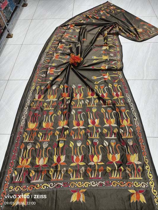 Palekar | Hand Made Kantha Embroidery on Semi Silk