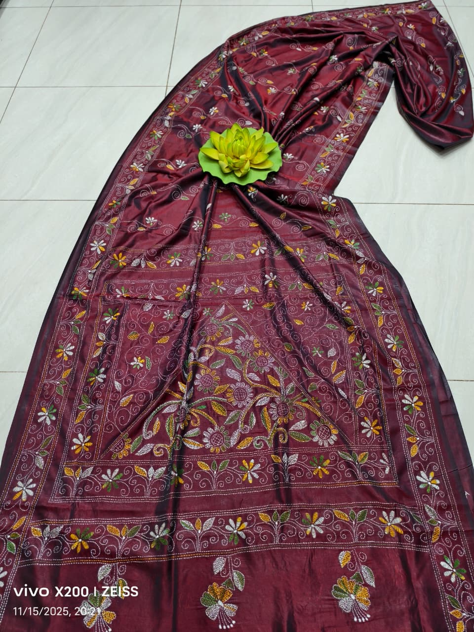 Kalyaniini |  Blended silk saree with Kantha Embroidery