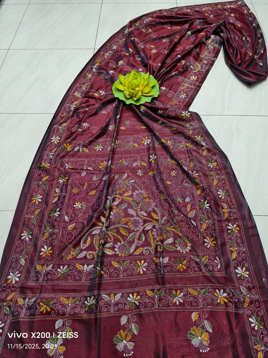 Kalyaniini |  Blended silk saree with Kantha Embroidery