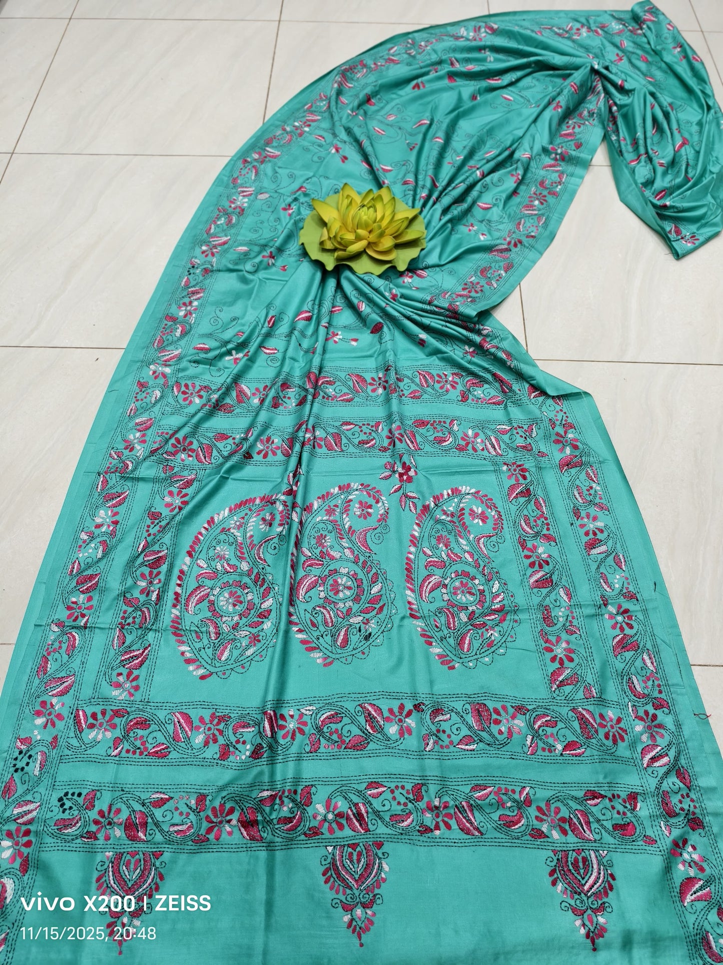 Kalpanati |  Blended silk saree with Kantha Embroidery