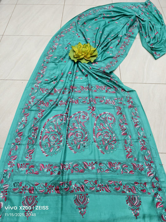 Kalpanati |  Blended silk saree with Kantha Embroidery