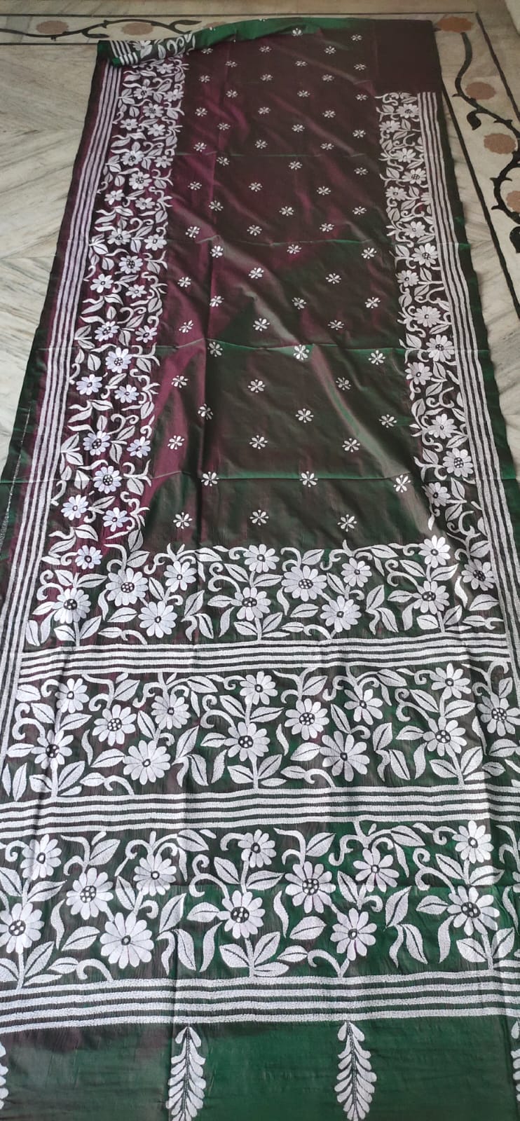 Handmade kantha on blended silk