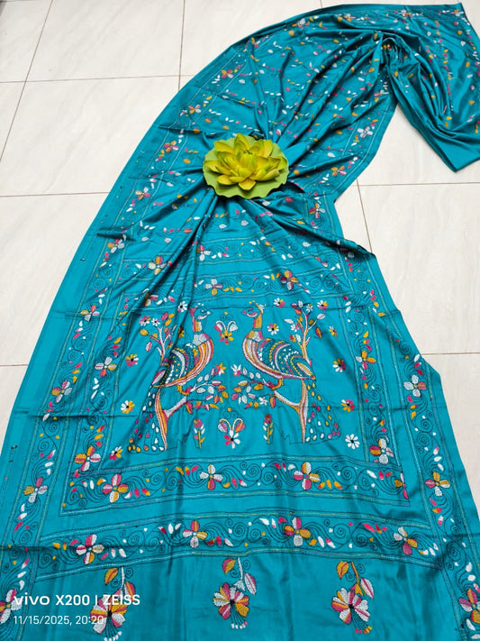 Kajalvi |  Blended silk saree with Kantha Embroidery