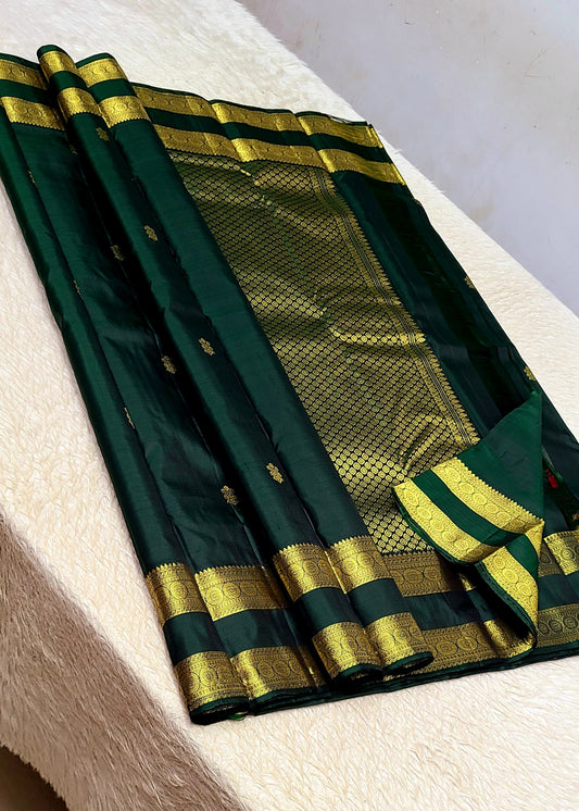 100% pure kanchipuram handwoven quality 1G gap border fancy buttas silk saree