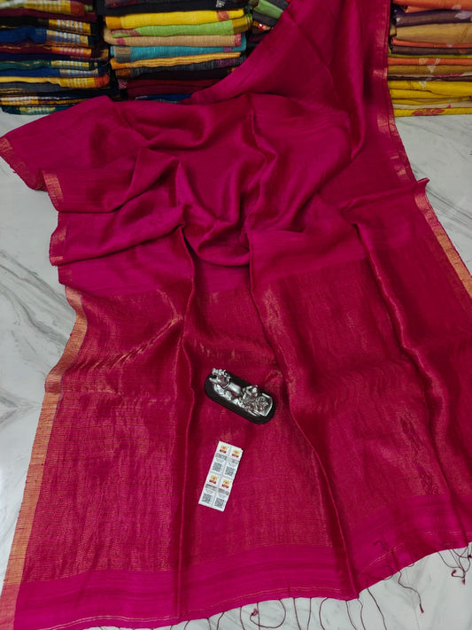 Plain Matka silk saree with zari borders