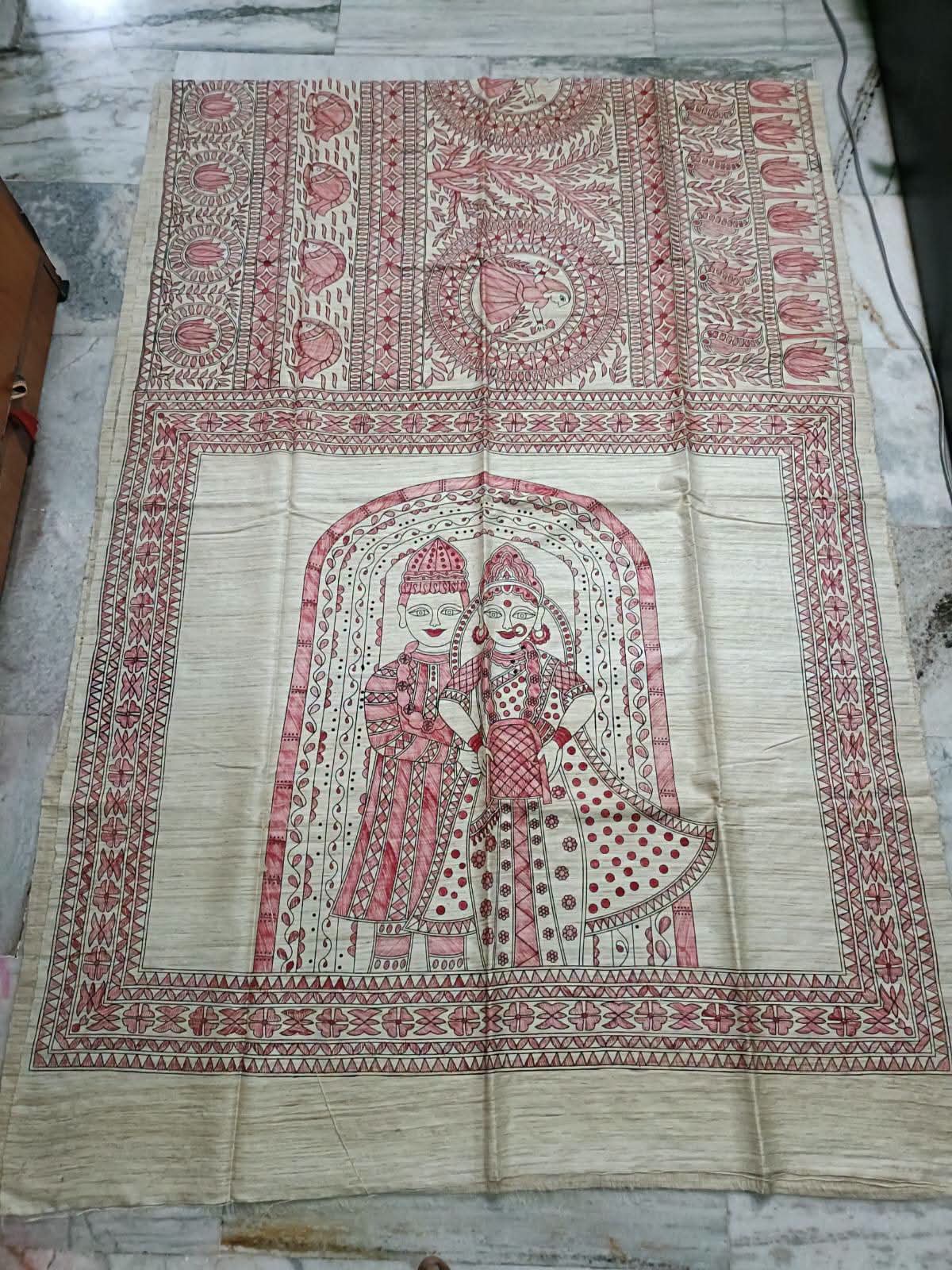 Hand painted madhubani on tussar