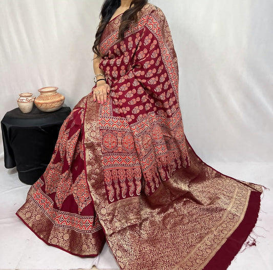 Doyinka | Ajrakh Saree on Dola Silk