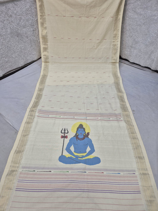 Handloom cotton paithani with narali border