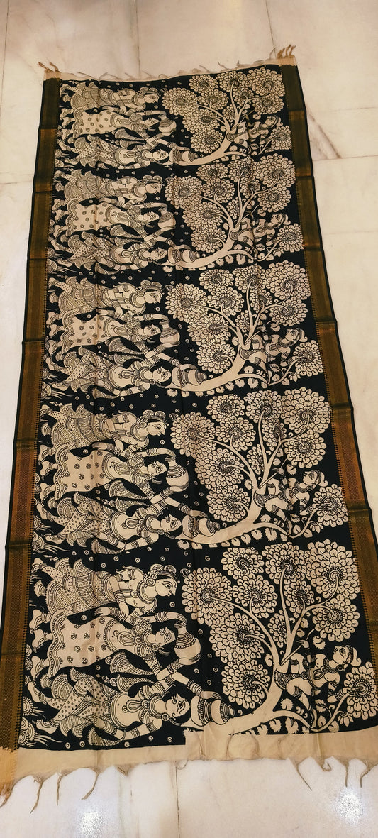 Kavini | Kalamkari dupatta on mangalagiri silk