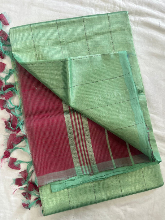 **Material **:- Mangalagiri handloom pattu by cotton 

**Model **:- all-over zari lines model sarees 

Contrast zari lines pallu & blouse