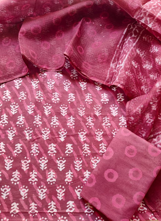 Now new arrivals 

Block printed cotton suit with kota doriya duppta 

Top @ bottom *cotton*
Duptta  *kota doriya*
