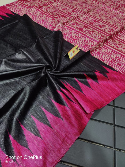 tussar gheecha screen printed saree with silk mark
