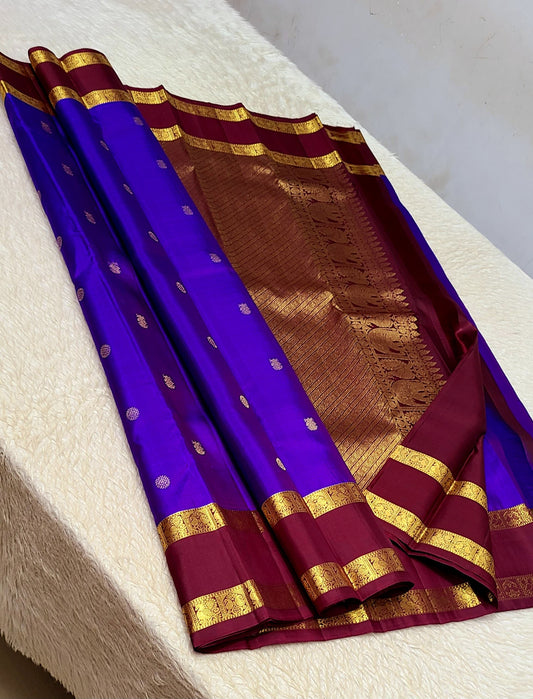 100% pure kanchipuram handwoven quality 1G gap border fancy buttas silk saree