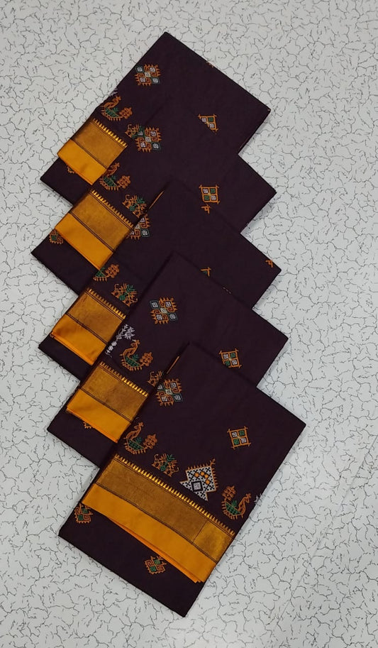 Zoa | Karnataka Kasuti work cotton saree in saddlebrown Color